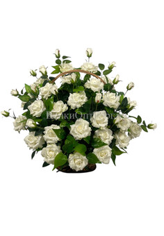 Ритуальная корзина Премиум 65 см — белые искусственные розы