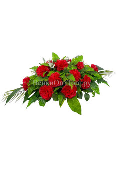 Ритуальная кремационная композиция на гроб из гвоздик, длина 95 см — Композиция №1